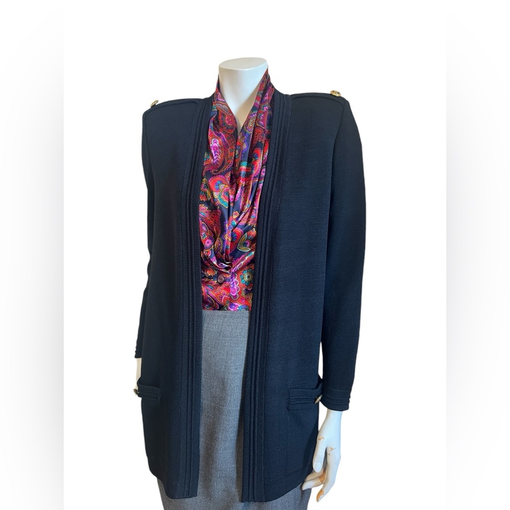 St. John Basics Navy Santana Knit Open Front Cardigan Size Small